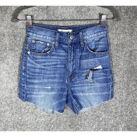 Madewell Rigid Skinny Cutoff Jean Shorts Womens Size‎ 23 Distressed Blue Denim - Picture 1 of 13